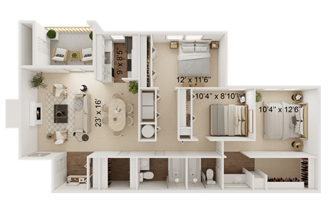 a floor plan of a house with a bedroom and a living room